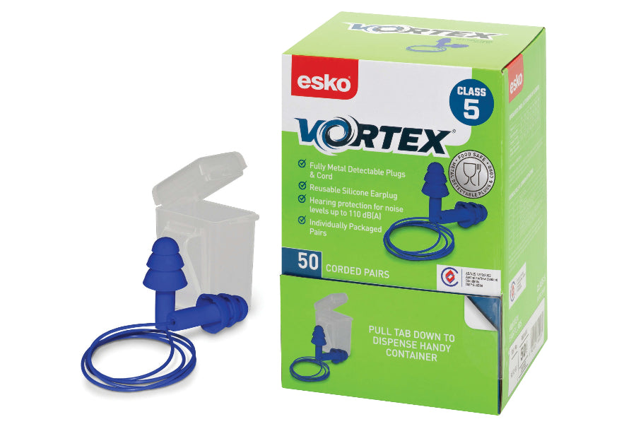 Esko Vortex Earplugs Blue Corded Reusable